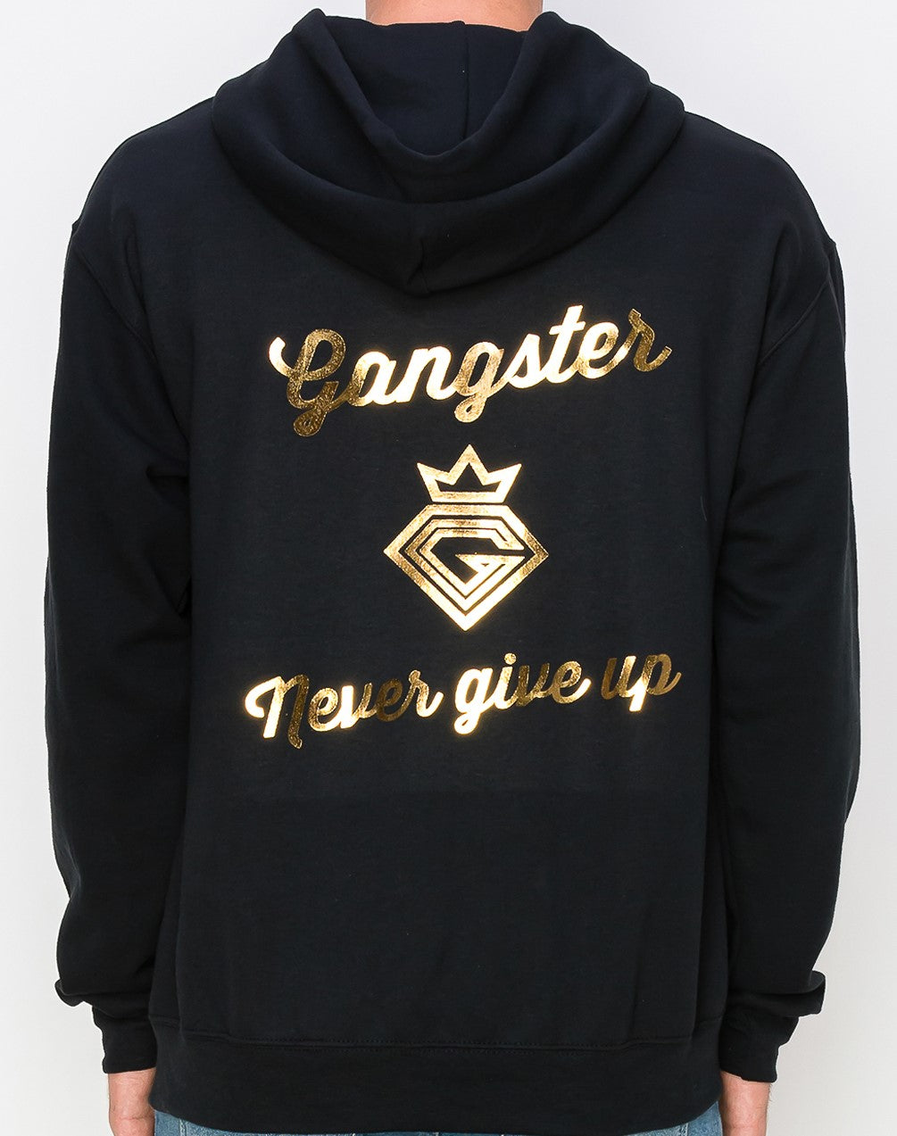 organic Cotton Black Hoodie (gold Foil Print) Gangster Fashion