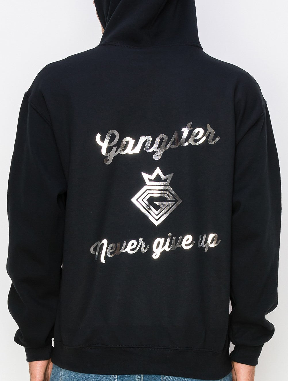 Organic Cotton Black Hoodie (Silver Foil Print) Gangster Fashion