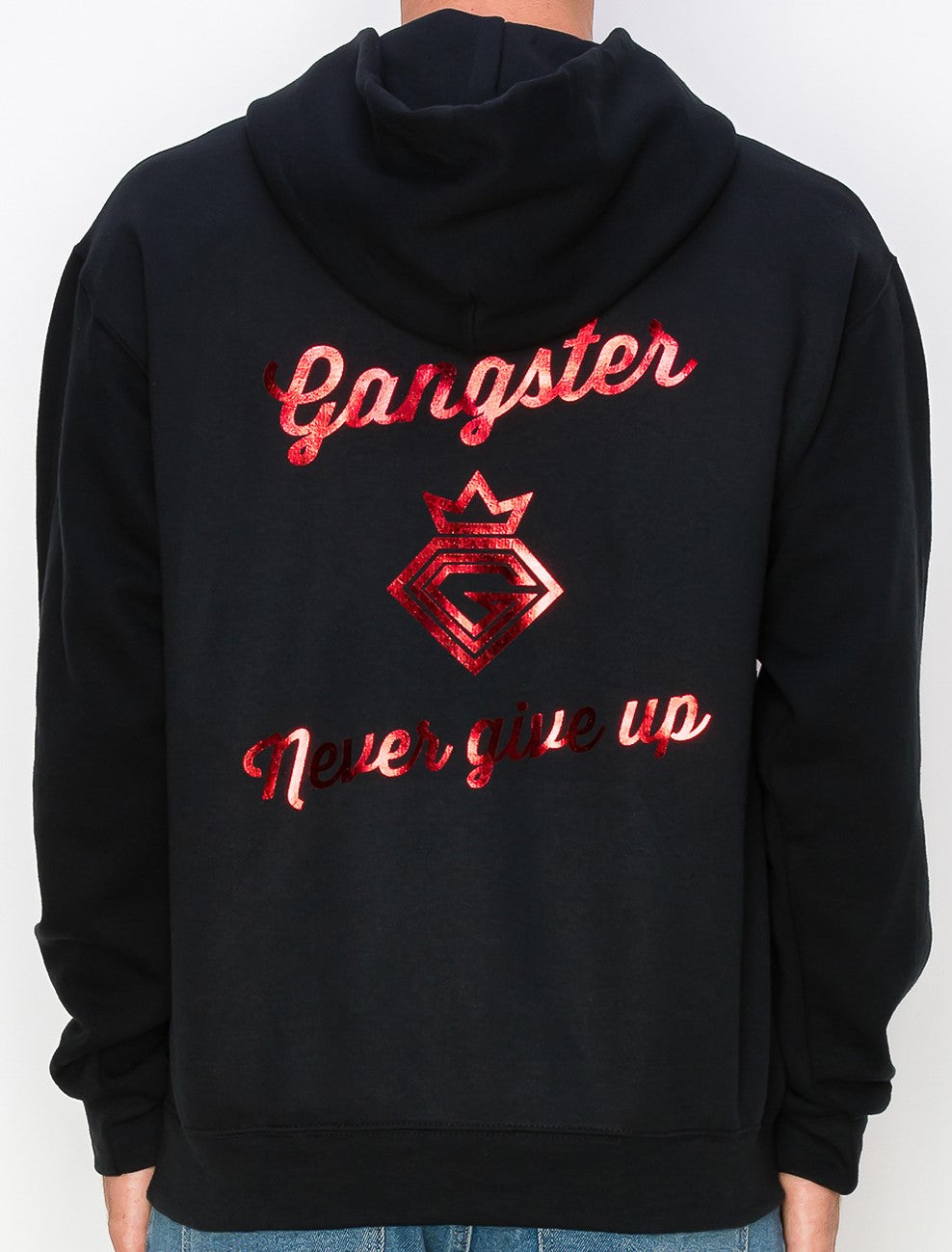 Organic cotton Black Hoodie (Red Foil Print) Gangster Fashion