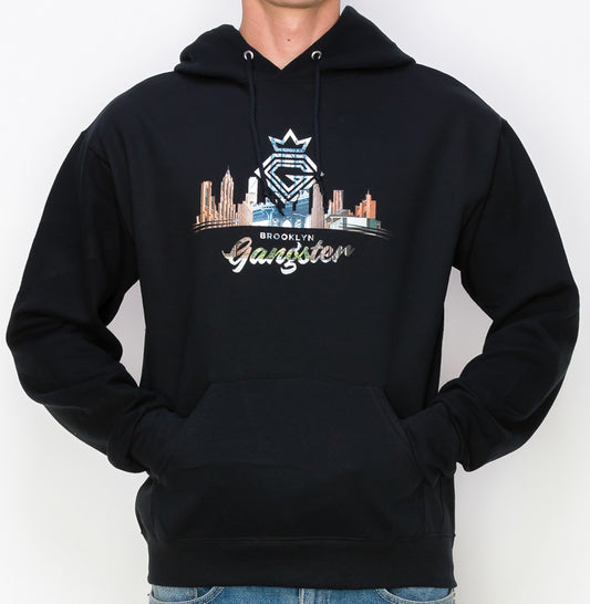 Organic cotton Black Pullover Hoodie (Brooklyn Theme) Gangster Fashion (Limited edition)