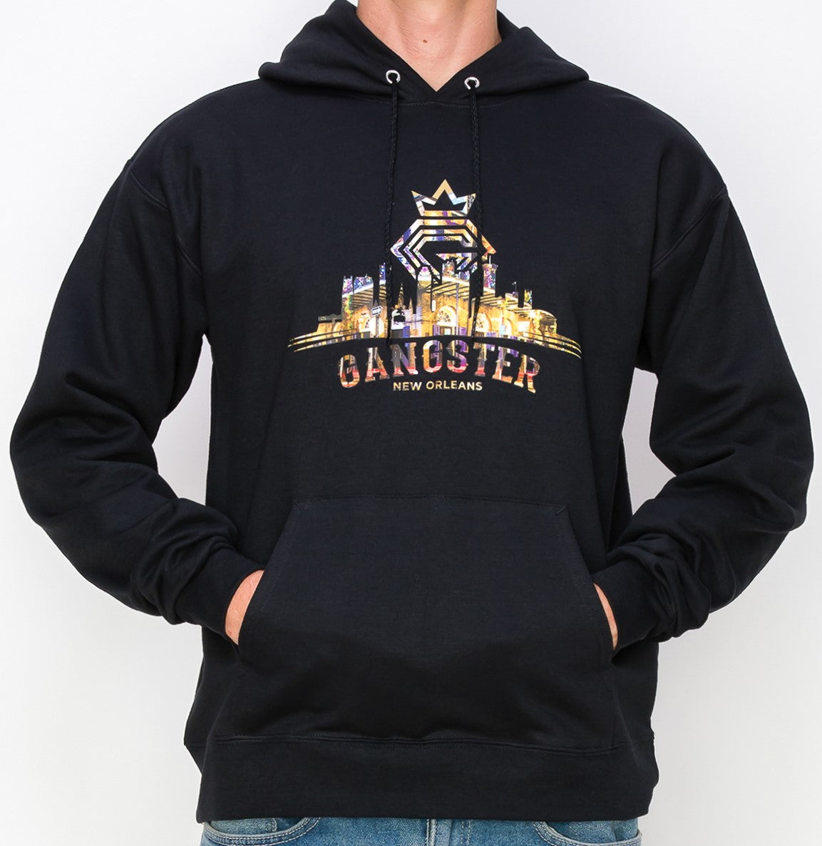 Organic Cotton Black Pullover hoodie (New Orleans Theme) Gangster Fashion (Limited edition)