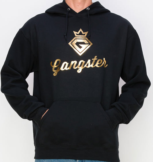 organic Cotton Black Hoodie (gold Foil Print) Gangster Fashion