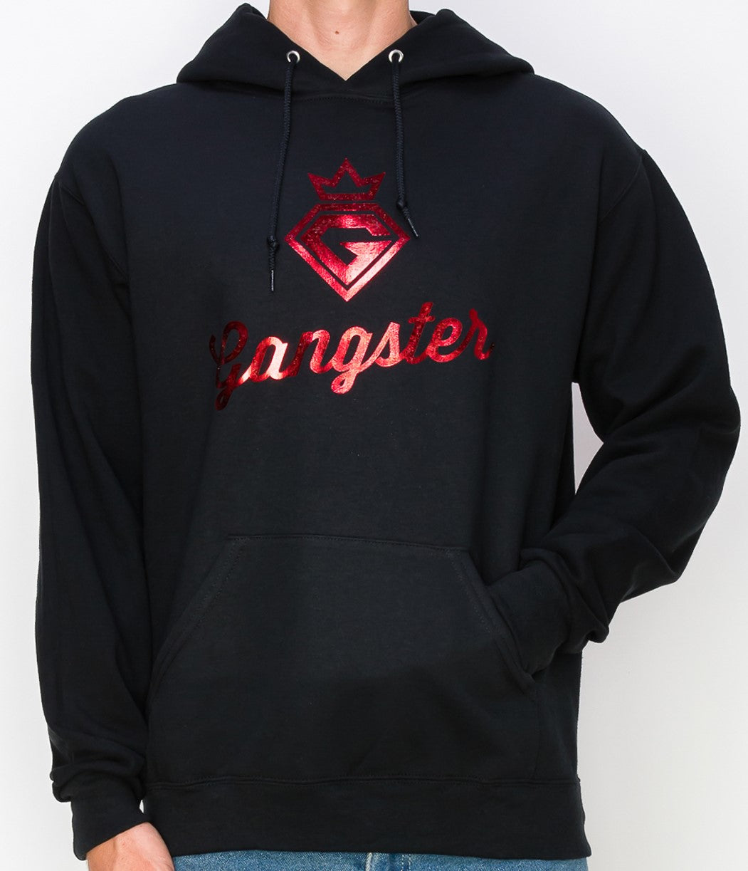 Organic cotton Black Hoodie (Red Foil Print) Gangster Fashion