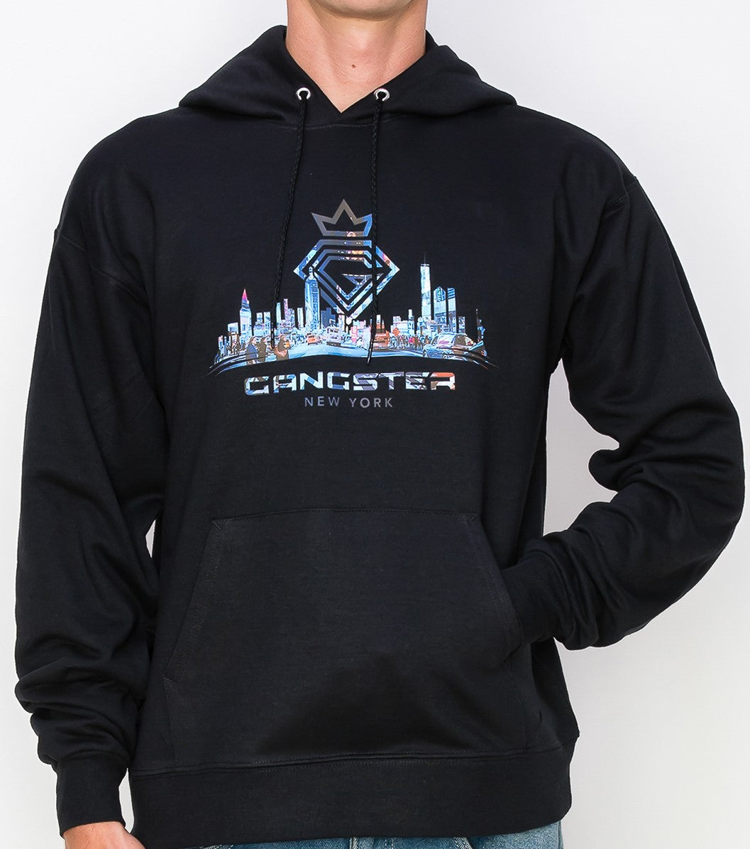 Organic Cotton Black Pullover Hoodie (New York Theme) Gangster Fashion (Limited edition)