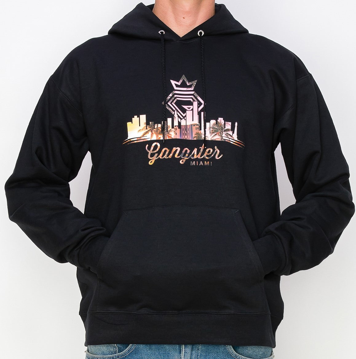 Organic Cotton Black Pullover hoodie (Miami Theme) Gangster Fashion (Limited edition)