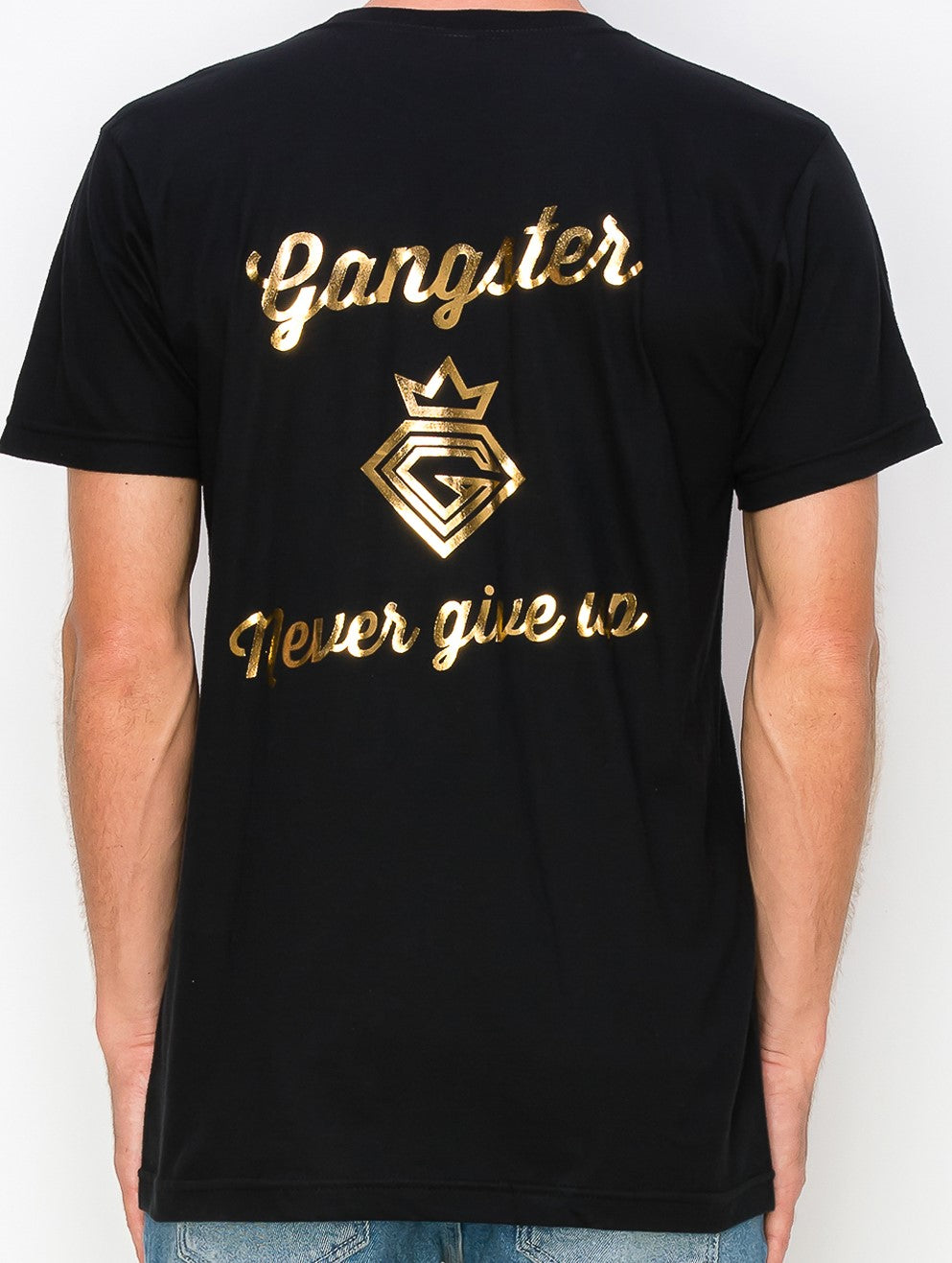 Supima Cotton Black T-Shirts (Gold Foil Print) Gangster Fashion