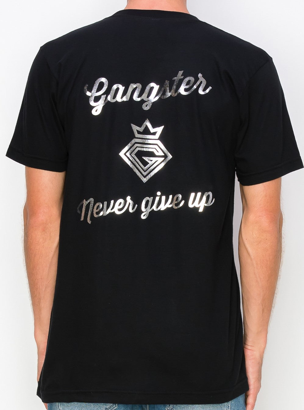 Supima Cotton Black T-Shirt (Silver Foil Print) Gangster Fashion