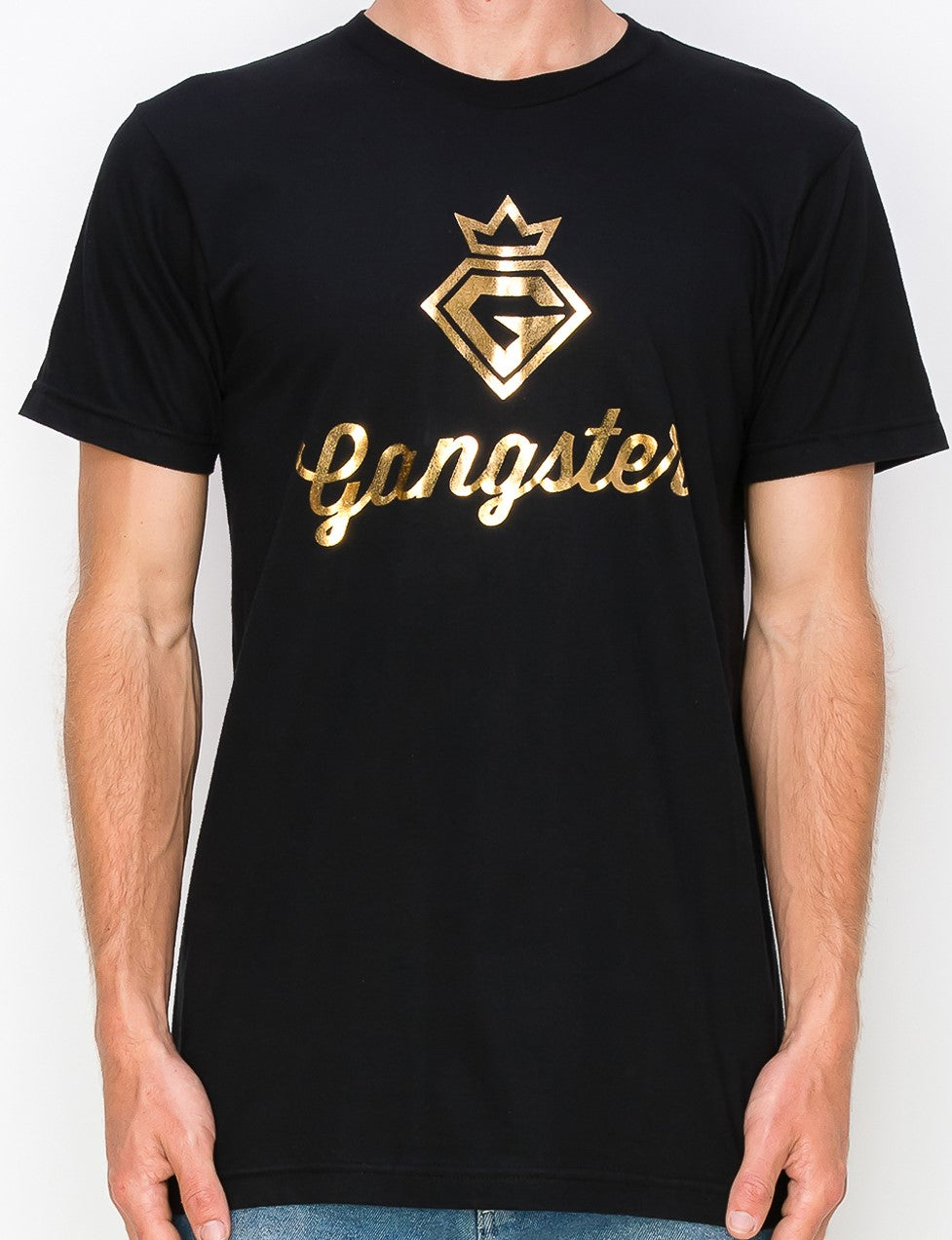 Supima Cotton Black T-Shirts (Gold Foil Print) Gangster Fashion