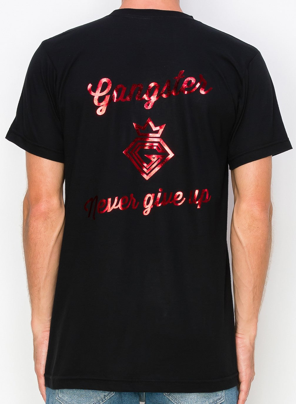 Supima Cotton Black T-Shirts (Red Foil Print) Gangster Fashion