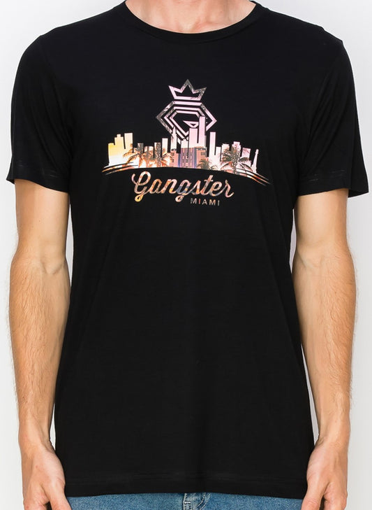 Supima Cotton Black T-Shirt (Miami Theme) Gangster (Limited edition)