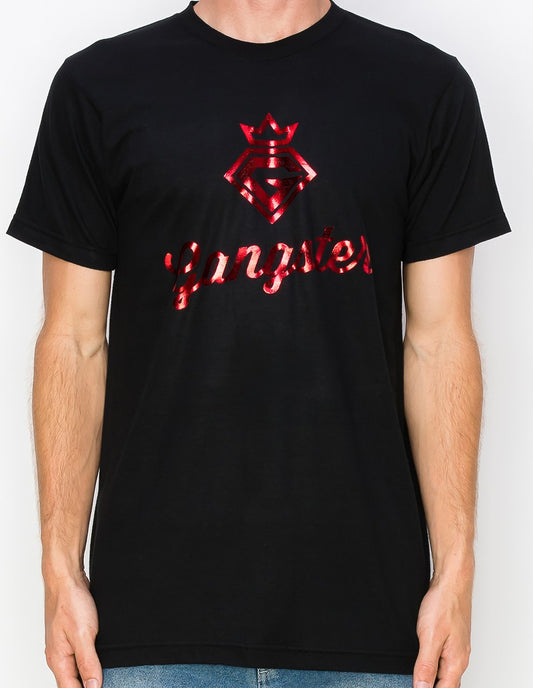 Supima Cotton Black T-Shirts (Red Foil Print) Gangster Fashion