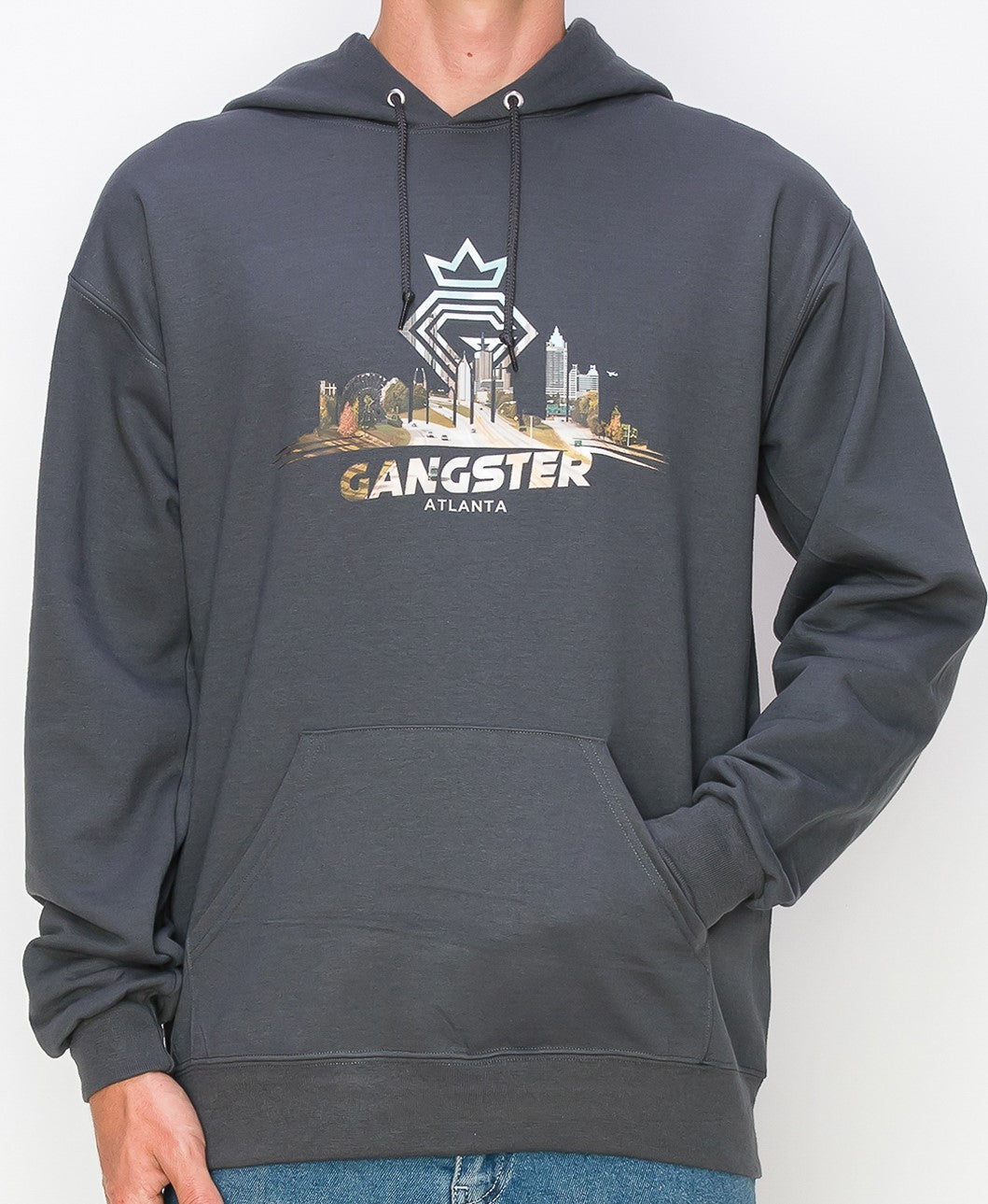 Organic Cotton Grey Pullover hoodie (Atlanta Theme) Gangster Fashion (Limited edition)