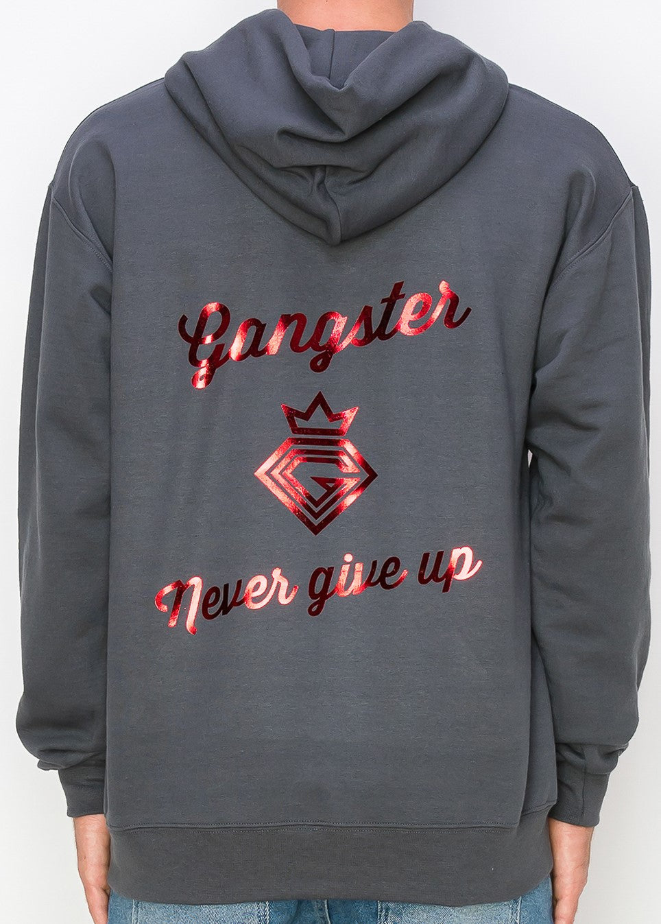 Organic Cotton Grey Hoodie (Red Foil Print) Gangster Fashion