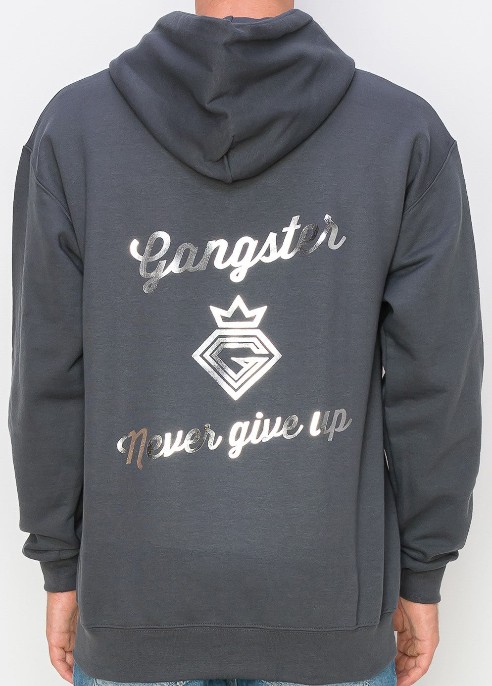 Organic Cotton Grey Hoodie (Silver Foil Print) Gangster Fashion