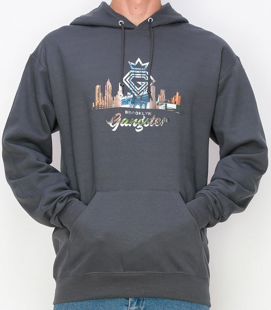 Organic Cotton Grey Pullover Hoodie (Brooklyn Theme) Gangster Fashion (Limited edition)