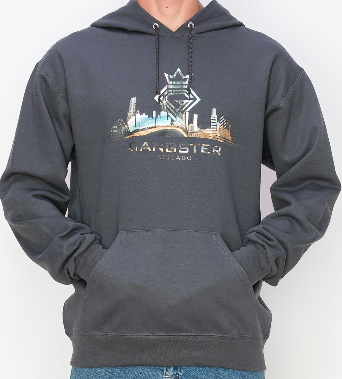 Organic Cotton Grey Pullover hoodie (Chicago Theme) Gangster Fashion (Limited edition)