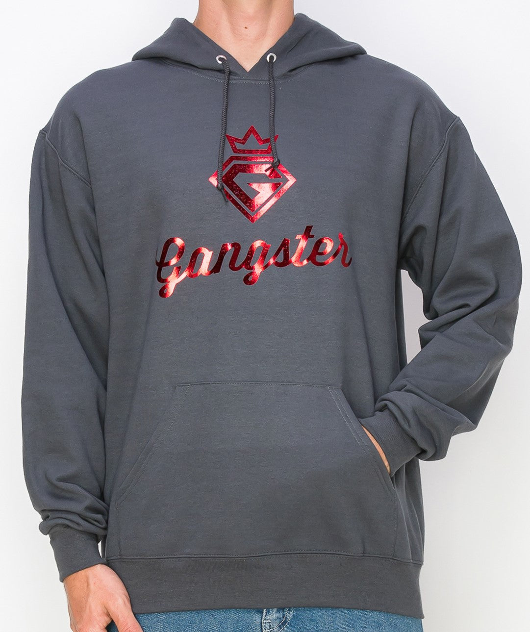 Organic Cotton Grey Hoodie (Red Foil Print) Gangster Fashion