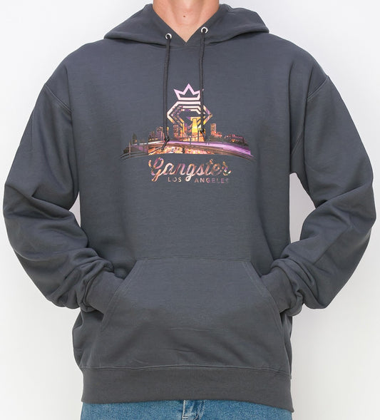 Organic Cotton Grey Pullover hoodie (Los Angeles Theme) Gangster Fashion, (Limited Edition