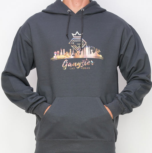 Organic Cotton Grey Pullover hoodie (Las Vegas Theme) Gangster Fashion, Limited Edition.