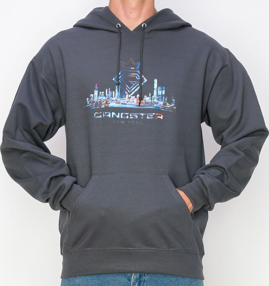 Organic Cotton Grey Pullover Hoodie (New York Theme) Gangster Fashion, Limited Edition.