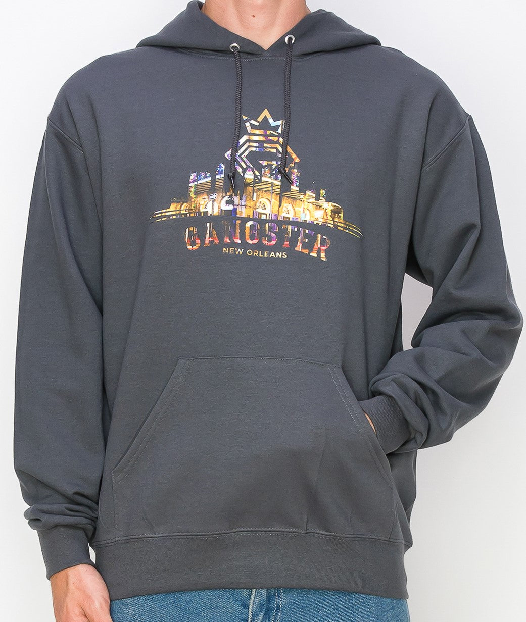 Organic Cotton Grey Pullover hoodie (New Orleans Theme), Gangster Fashion, Limited Edition.