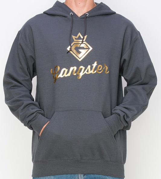 Organic Cotton grey Hoodie (Gold Foil Print) Gangster Fashion