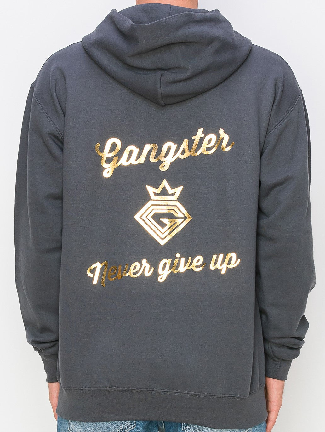 Organic Cotton grey Hoodie (Gold Foil Print) Gangster Fashion