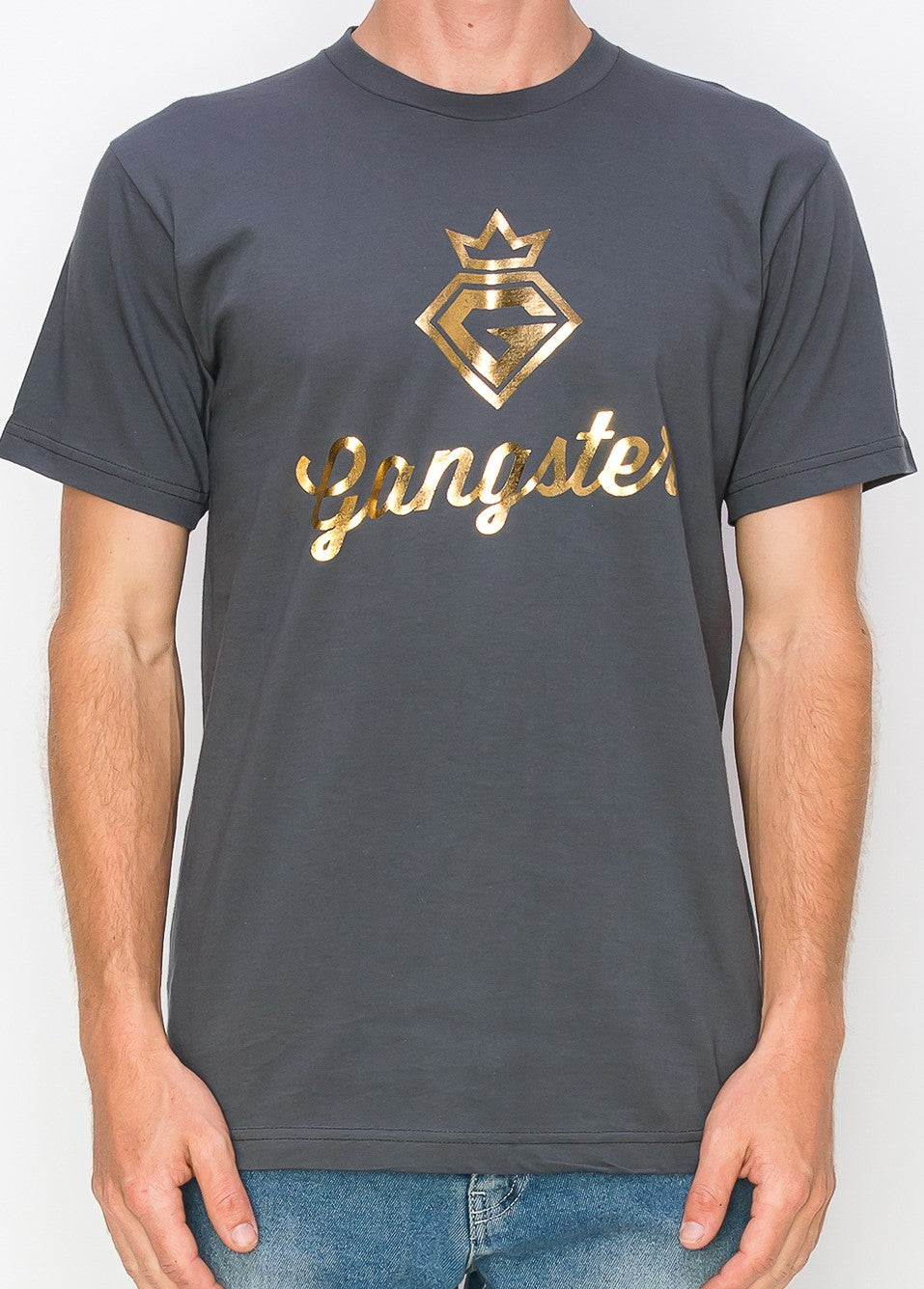 Supima cotton Grey T-Shirts (Gold Foil Print) Gangster Fashion