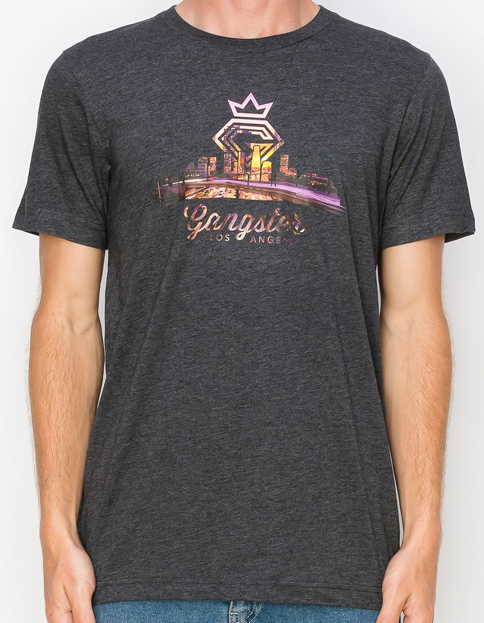 Supima Cotton Grey T-Shirt (Los Angeles Theme) Never Give Up Back Print (Limited edition)