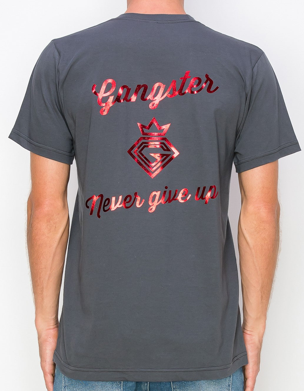 Supima cotton Grey T-Shirts (Red Foil Print) Gangster Fashion